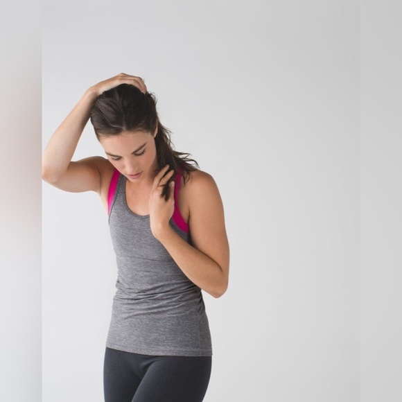 Lululemon Inspiration Tank II Layered Bra Heathered Slate Jeweled Magenta - Picture 2 of 8